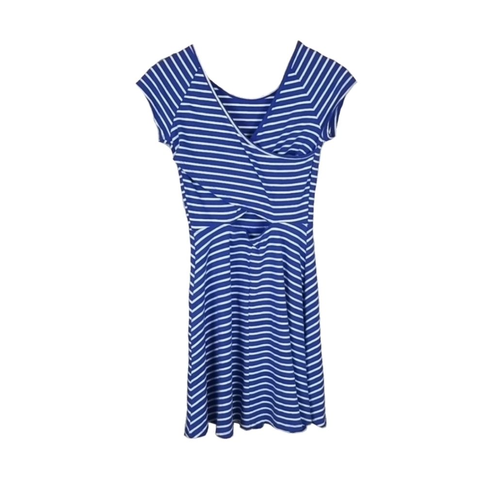 Front Cutout Stripe Short Sleeve Dress in Blue, White, Size XS